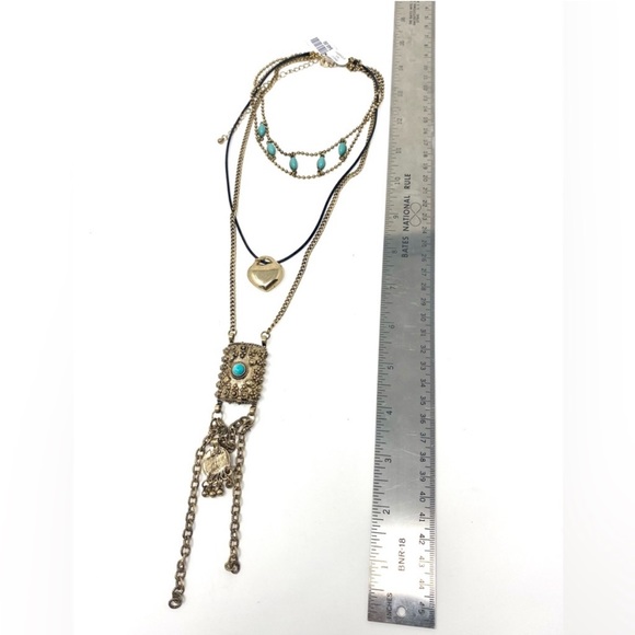 NWT Free People For What It's Worth Layered Necklace on Gold & Turquoise Combo - Picture 9 of 9